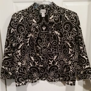 Chico's Blk & White Cut-Out Embroidered Jkt Sz 2=L